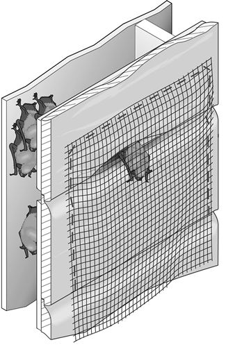Screen over opening with staples securing it at top and sides but open on the bottom